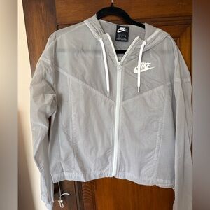 Nike Grayish Blue Hooded Windbreaker with White Swoosh